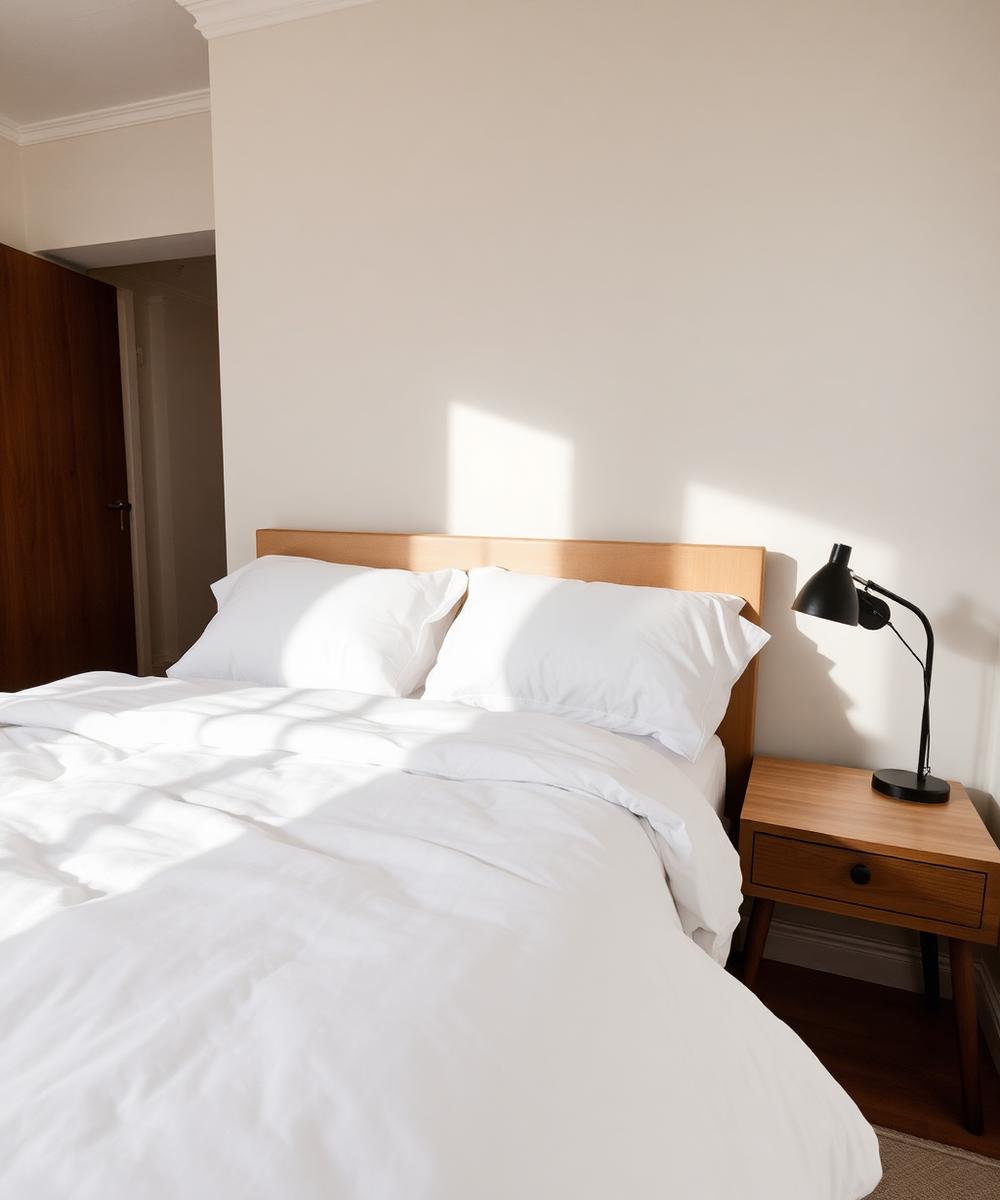 Schlafzimmer mit frisch bezogener Hotelwäsche